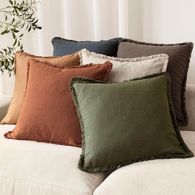 Foindtower Set of 2 Decorative Linen Fringe Throw Pillow Covers Boho Farmhouse - Image 6
