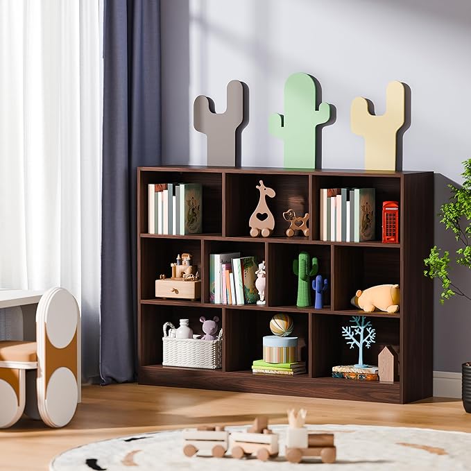 Cozy Castle Brown Bookshelf, 3-Tier Open Shelf Bookcase, 10 Cube Storage - Image 5