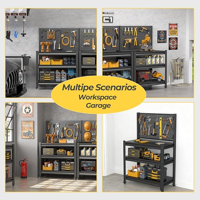 5 Sets Storage Shelves with Pegboard, Heavy Duty Garage Shelving Units and - Image 6