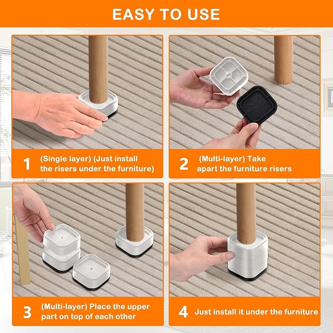 shouwuhho 12 Pack Furniture Risers Adjustable Bed Risers Heavy Duty Lifts - Image 6