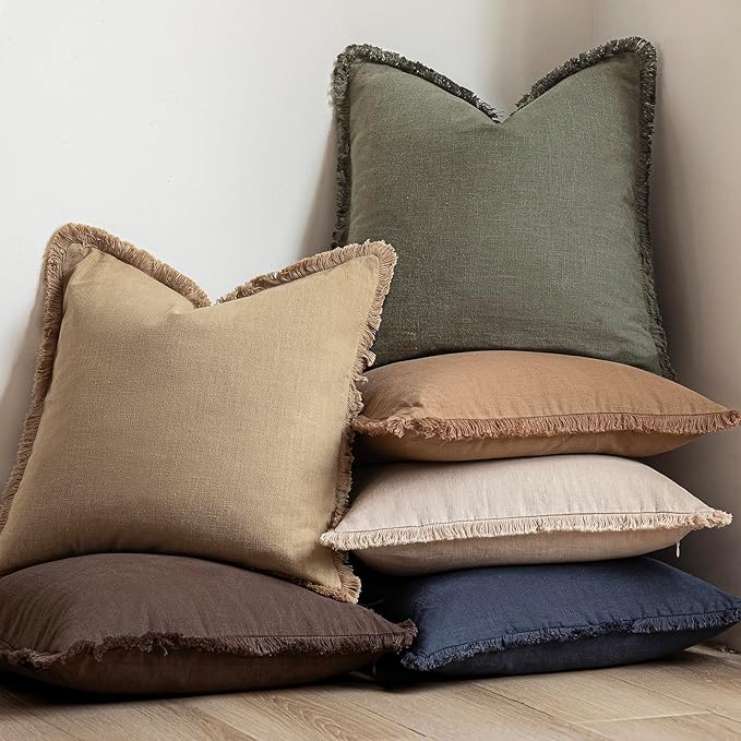Foindtower Set of 2 Decorative Linen Fringe Throw Pillow Covers Boho Farmhouse - Image 6