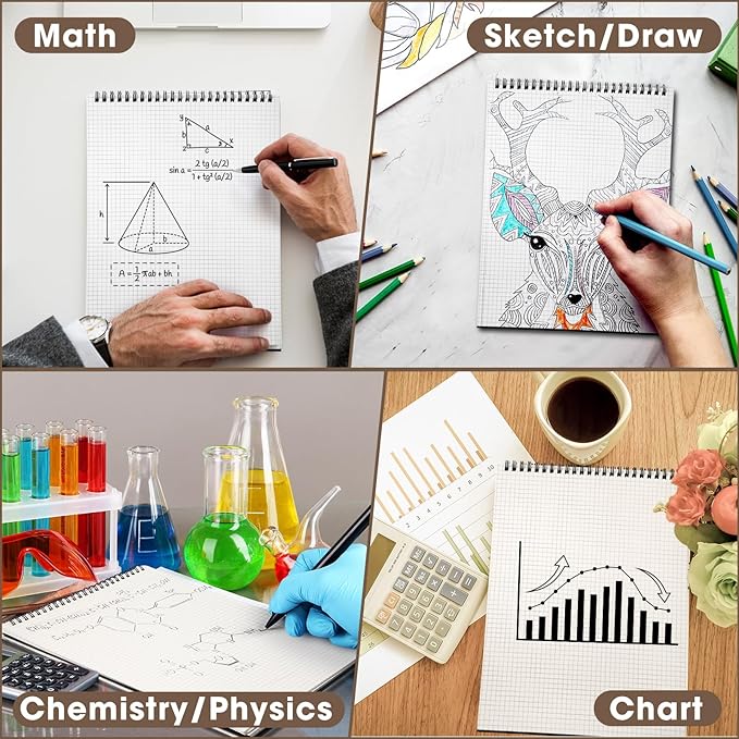 Engrowtic 6 Pack Top Spiral Graph Paper Notebooks 8.7 X11.4 Inch A4 Grid Paper - Image 3