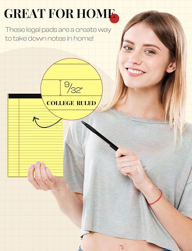 24 Pack Small Legal Pads 5x8 Yellow Note Pads 5x8 College Ruled Notepad Yellow - Image 3