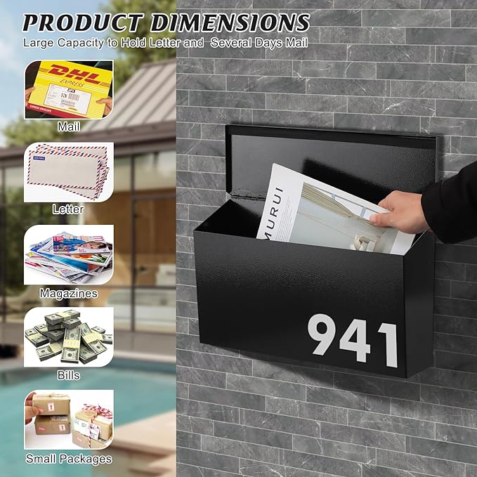 KYODOLED Wall-Mount Mailbox for House, Large Capacity Mail Box, Galvanized - Image 3