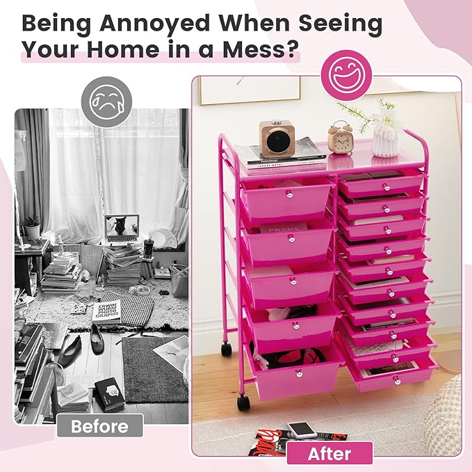 COSTWAY 15-Drawer Rolling Storage Cart, Mobile Utility Cart - Image 7