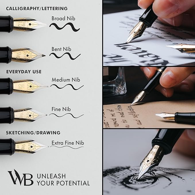 Wordsworth & Black Fountain Pen Set, 18K Gilded Medium Nib, Includes 24 Pack - Image 5