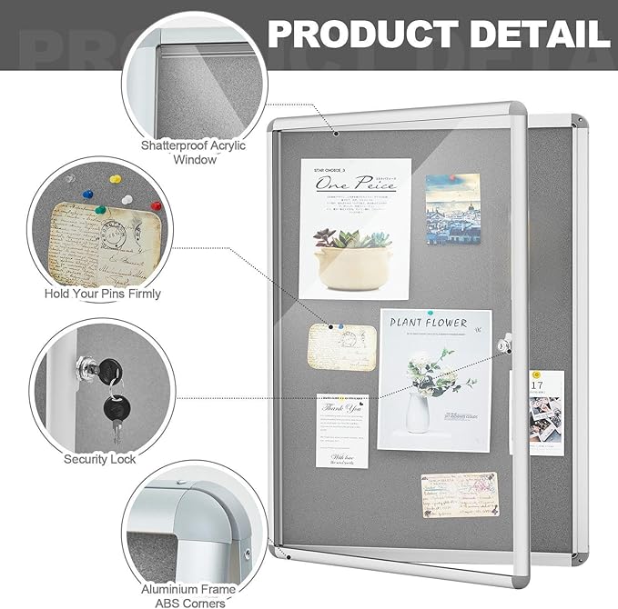 Geetery 24 x 18 Inch Enclosed Fabric Bulletin Board Tamperproof Lockable - Image 3