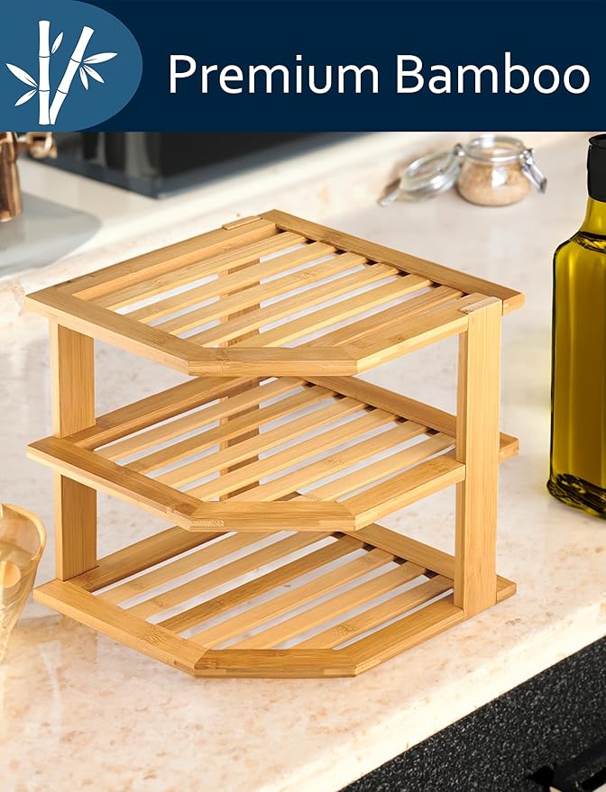 RoyalHouse Bamboo 3-Tier Corner Shelf Organizer - Image 4