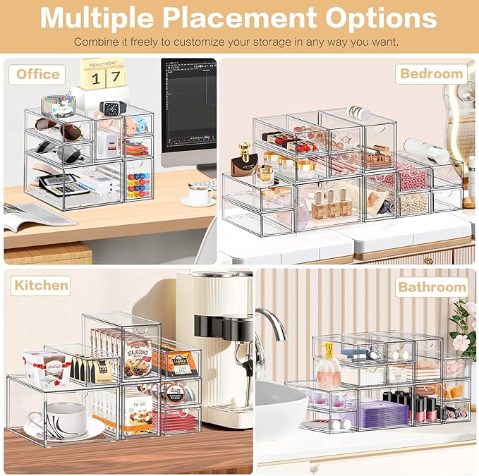 Desk Organizer with 7 Drawers, FODIENS 7 Packs Acrylic Stackable Desktop - Image 6