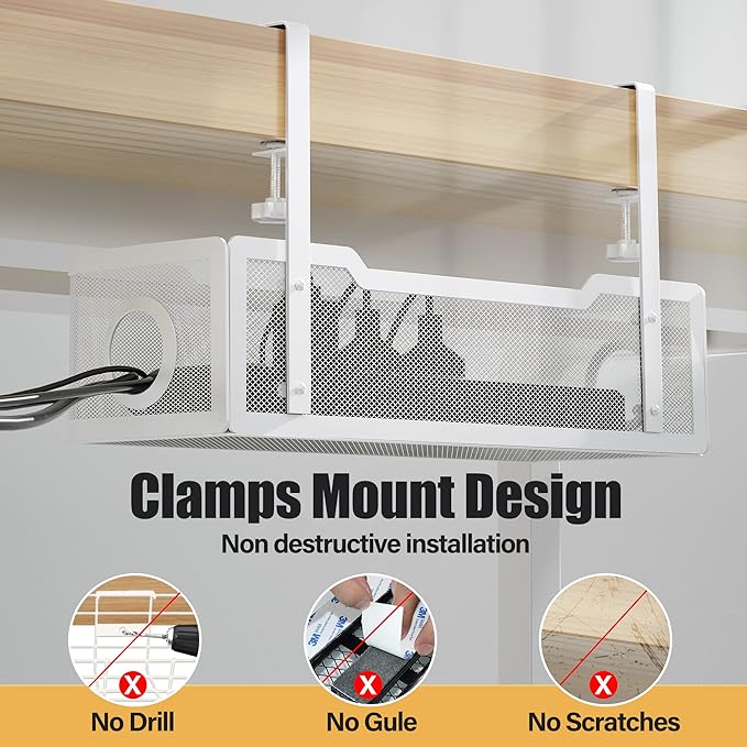 Under Desk Cable Management Tray White, Cinati Wire Organizers No Drill - Image 4