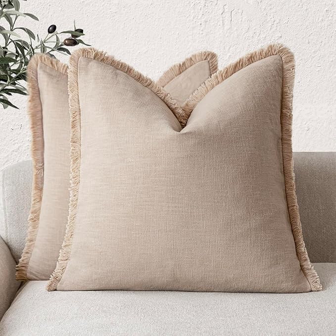 Foindtower Set of 2 Decorative Cozy Farmhouse Cushion Cover Linen Fringe Throw by Foindtower
