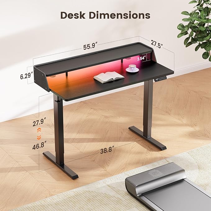 ErGear Standing Desk with LED Strip, 55″ x 28″ Electric Height Adjustable RGB - Image 2