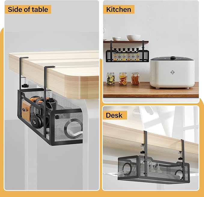 Under Desk Cable Management Tray Black, Cinati Wire Organizers No Drill - Image 5