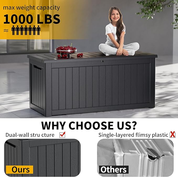 Decksplore 270 Gallon Outdoor Storage Box Waterproof Lockable Resin Deck Box - Image 7