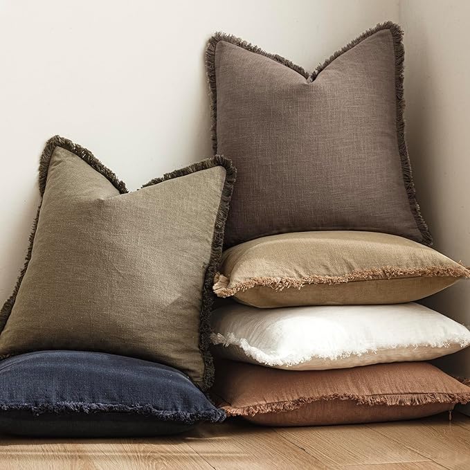 Foindtower Set of 2 Decorative Linen Fringe Lumbar Throw Pillow Covers Boho - Image 6