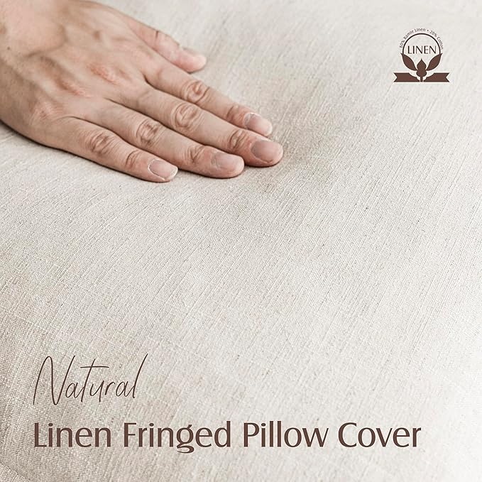 Foindtower Set of 2 Decorative Linen Fringe Lumbar Throw Pillow Covers Boho - Image 2