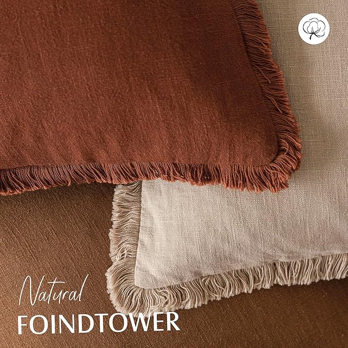 Foindtower Set of 2 Decorative Linen Fringe Throw Pillow Covers Cozy Farmhouse - Image 4