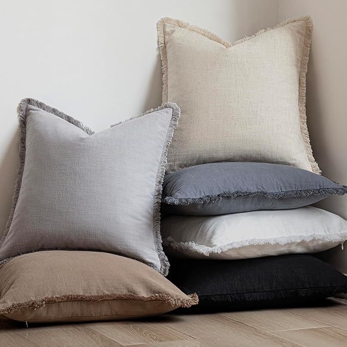 Foindtower Set of 2 Decorative Linen Fringe Throw Pillow Covers Cozy Farmhouse - Image 6