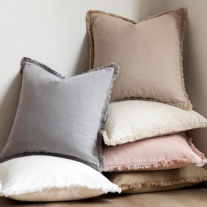 Foindtower Set of 2 Decorative Linen Fringe Lumbar Throw Pillow Covers Boho - Image 6