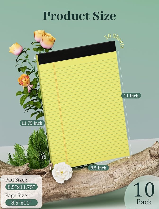Aidunmis 10 Pack Yellow Legal Pads 8.5 x 11 College Ruled Note Pads Lined - Image 2