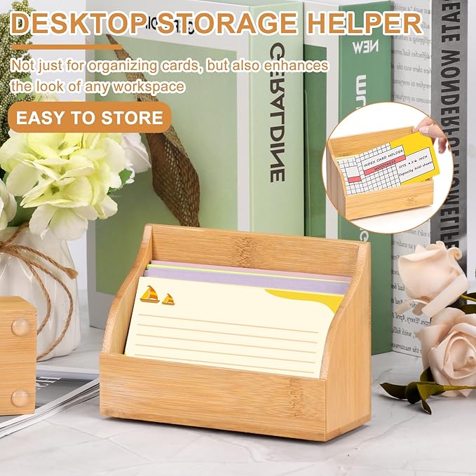 SHIQIKEJIPTY 4x6 Wood Index Card Holder Wooden Index Card Box Cards Display - Image 8