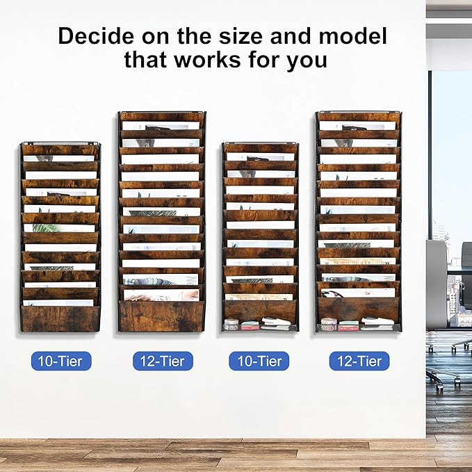 Solinxe 12-Tier Wall File Organizer, Wood Mail Organizer Wall Mounted Paper - Image 3