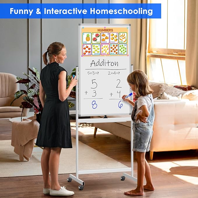 Magnetic Mobile White Board, 40 x 24 Double Sided Dry Erase Board Rolling - Image 6