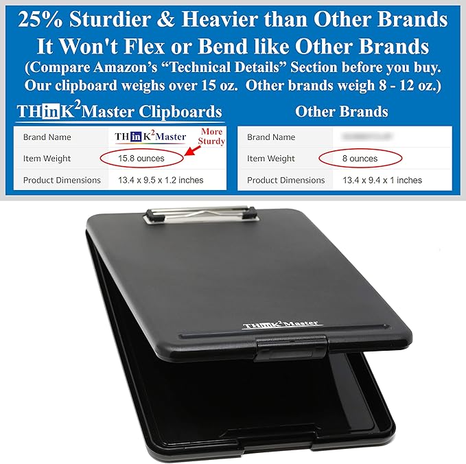 Think2Master Black Plastic Storage Clipboard. | 25% Heavier & Sturdier| Heavy - Image 2