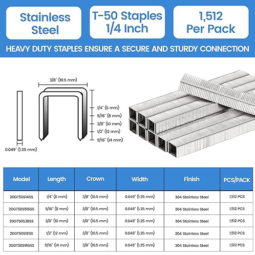 meite T-50 Heavy Duty Staples Marine, 1/4 Inch 304 Stainless Steel Staples - Image 2
