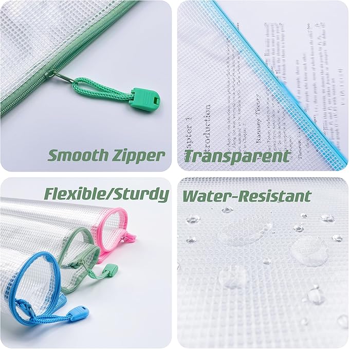 Oaimyy-18 Pcs, Plastic Mesh Zipper Pouch Document Folders Bag Zipper Zip File - Image 3