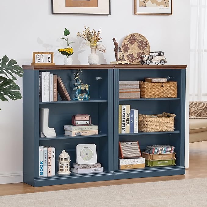 RWYHG 43" Blue Tall Bookshelf Set of 3, 3-Tier Thick Wooden Book Shelf - Image 8