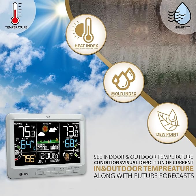 Weather Station Indoor Outdoor Thermometer Wireless, Home Atomic Clock - Image 2