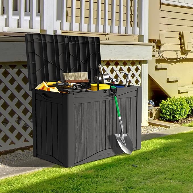 Yardgrace 50 Gallon Lockable Resin Outdoor Storage Box, Waterproof & Weather - Image 4