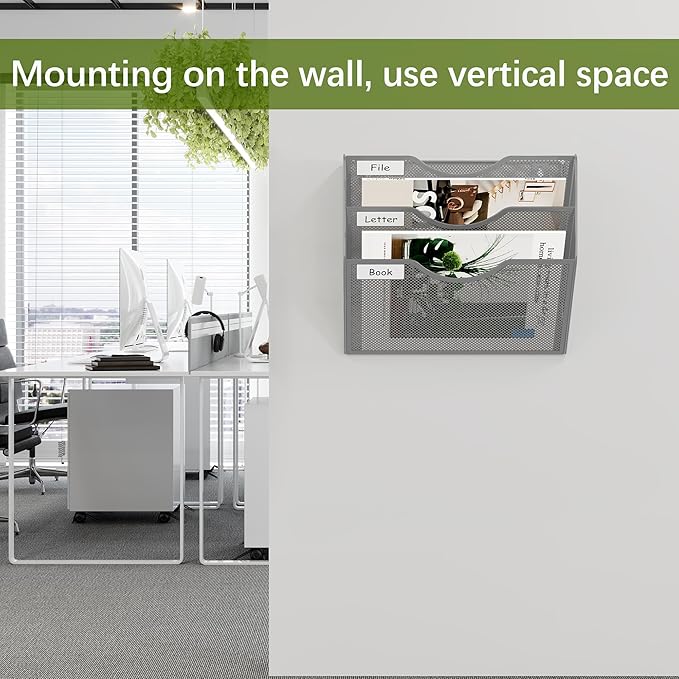 EasyPAG Hanging Wall File Organizer, 3 Pocket Wall Mounted Mail Organizer - Image 5