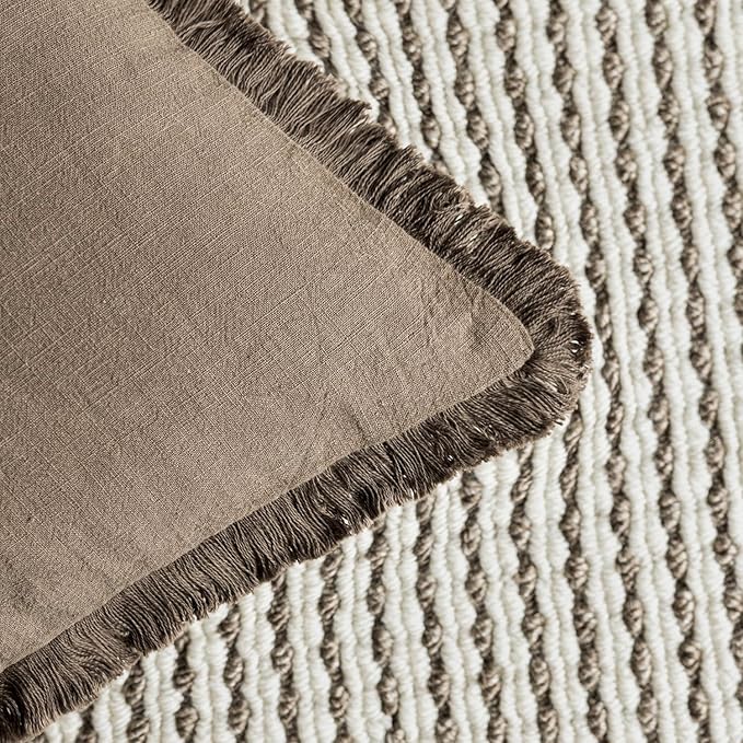 Foindtower Set of 2 Decorative Linen Fringe Lumbar Throw Pillow Covers Boho - Image 3