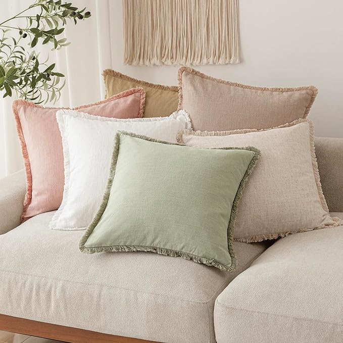 Foindtower Set of 2 Decorative Linen Fringe Throw Pillow Covers Farmhouse - Image 7