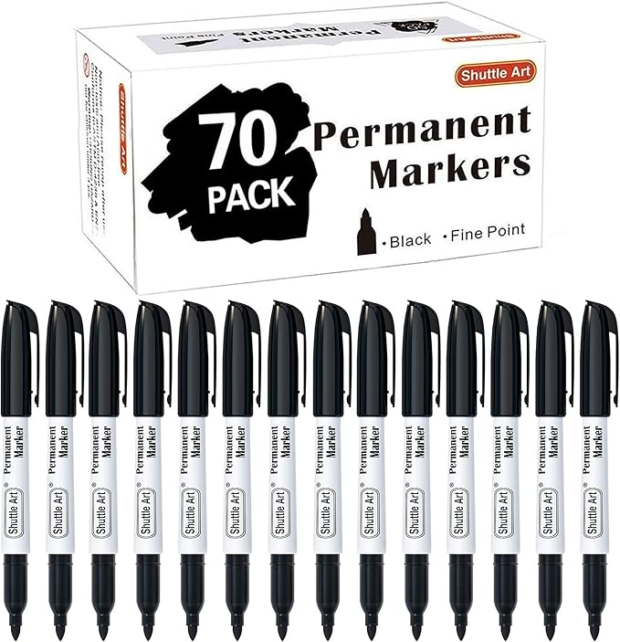 Shuttle Art Permanent Markers, 70 Pack Black Permanent Marker set, Fine Point by ShuttleArt
