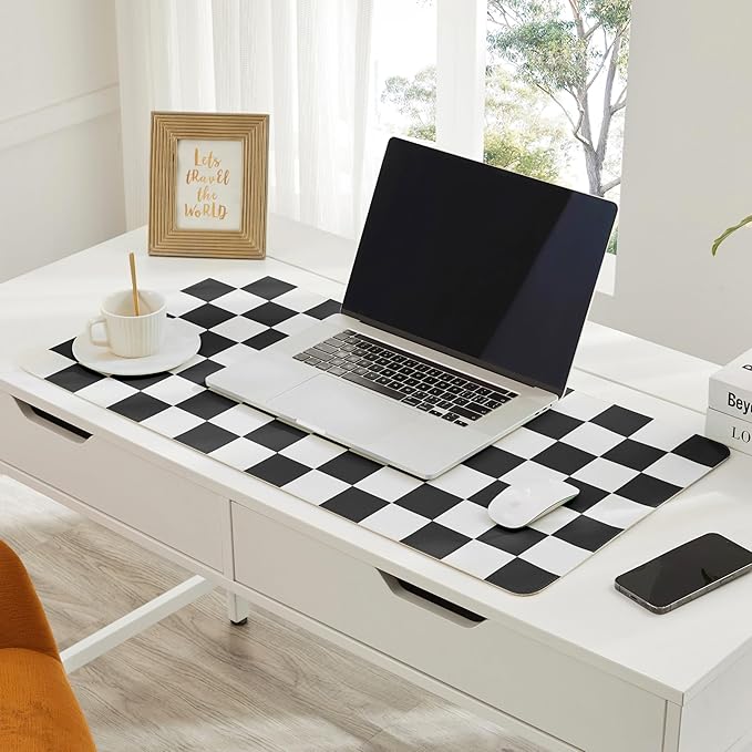 Ohocut Checkered Desk Mat, Large Cute Aesthetic Retro PU Leather Computer - Image 2