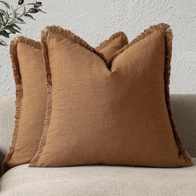Foindtower Set of 2 Decorative Linen Fringe Throw Pillow Covers Boho Farmhouse by Foindtower
