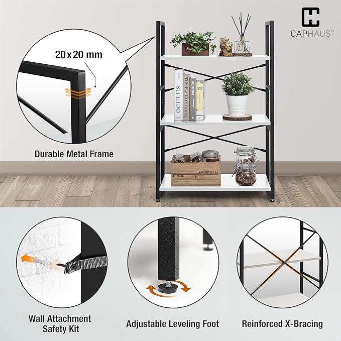 CAPHAUS 2 Tier Small Bookshelf, 24 Inch Width Free Standing Shelf, Bookcase - Image 5