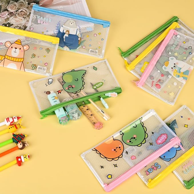 Ulema 36 Pcs Back to School Gifts Cartoon Mesh Pencil Pouch Bags Plastic Zipper - Image 4