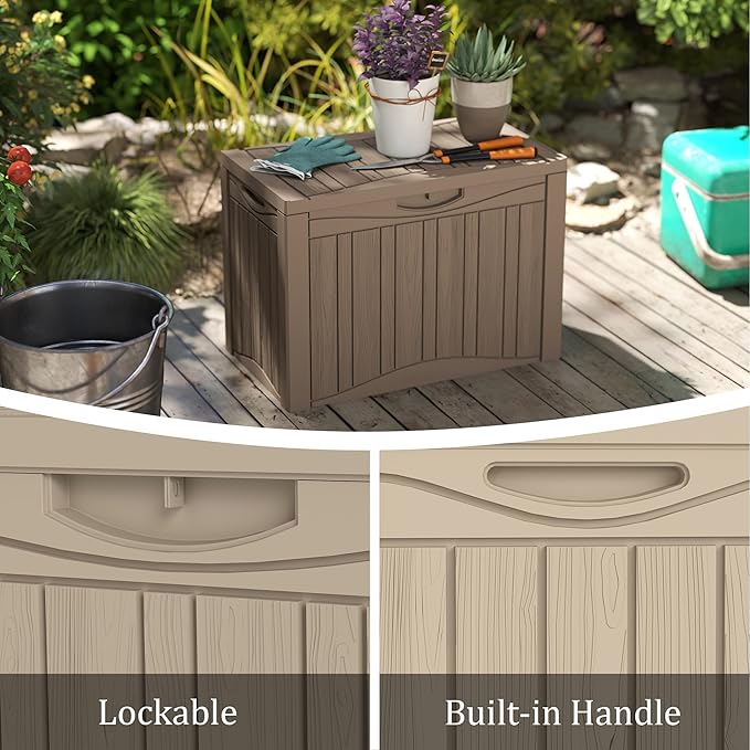 PATIOEASY 45GAL Deck Box -Grey, Lockable Patio Outdoor Storage Box - Image 5