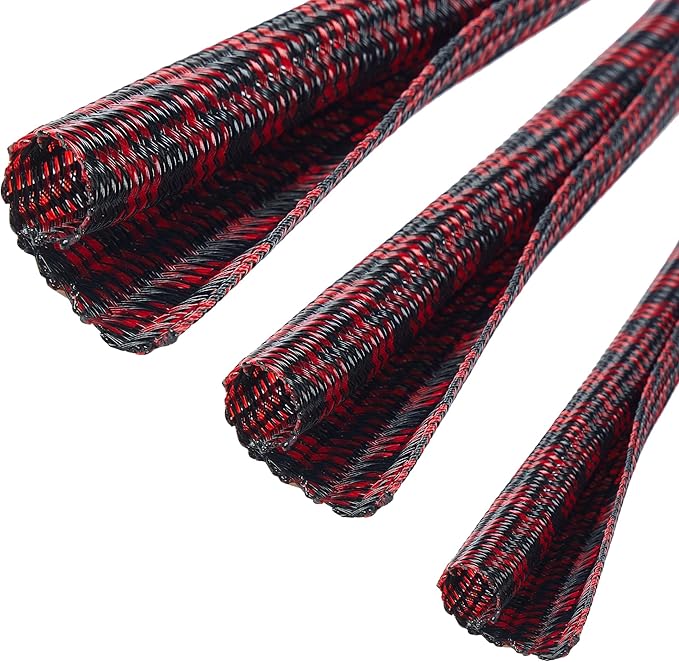 QCSIW Split Cable Sleeve, 1/2 Inch 100ft Black Red Braided Wire Loom - Image 4