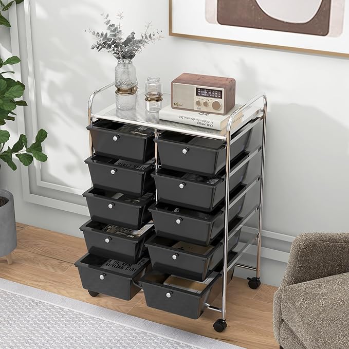 HAPPYGRILL 10-Drawer Rolling Storage Cart, Storage Organizer Cart - Image 2