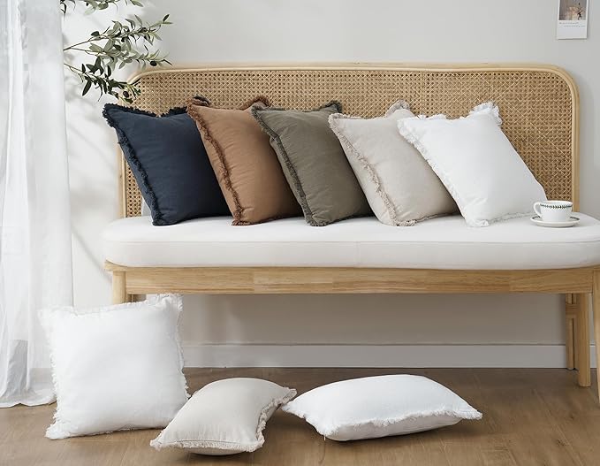 Foindtower Set of 2 Decorative Linen Fringe Throw Pillow Covers Cozy Farmhouse - Image 7