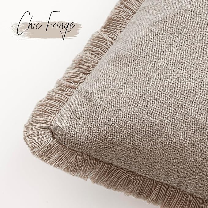 Foindtower Set of 2 Decorative Linen Fringe Lumbar Throw Pillow Covers - Image 3