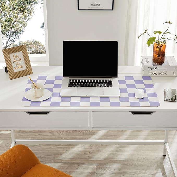 Ohocut Checkered Desk Mat, Large Cute Aesthetic Retro PU Leather Computer - Image 4