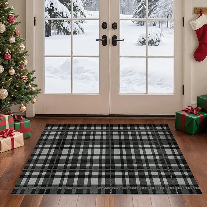 GENIMO Checkered Rug 3x5 Ft Black and White Fine Plaid Outdoor Rug Buffalo by GENIMO