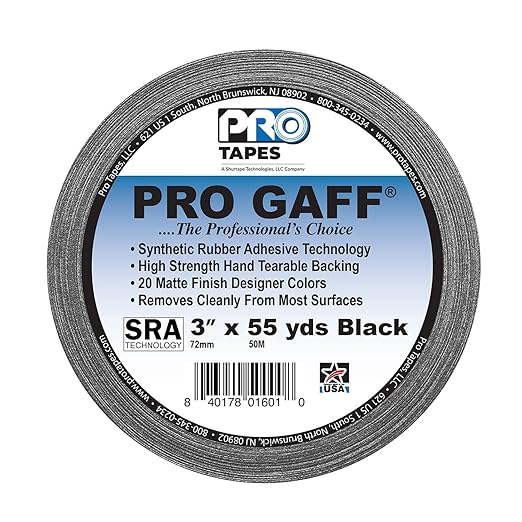 3" Pro Gaff Gaffers Tape 55 yards length black matte. Premium Heavy-Duty - Image 2