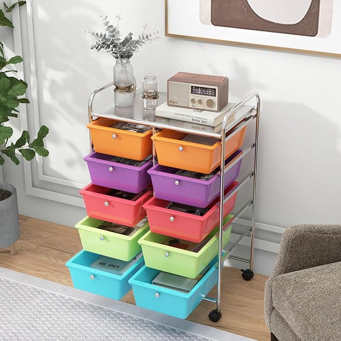 HAPPYGRILL 10-Drawer Rolling Storage Cart, Storage Organizer Cart - Image 2
